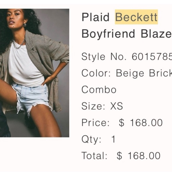 Free People Houndstooth linen Blazer in Brown and Cream $168 - Picture 2 of 10